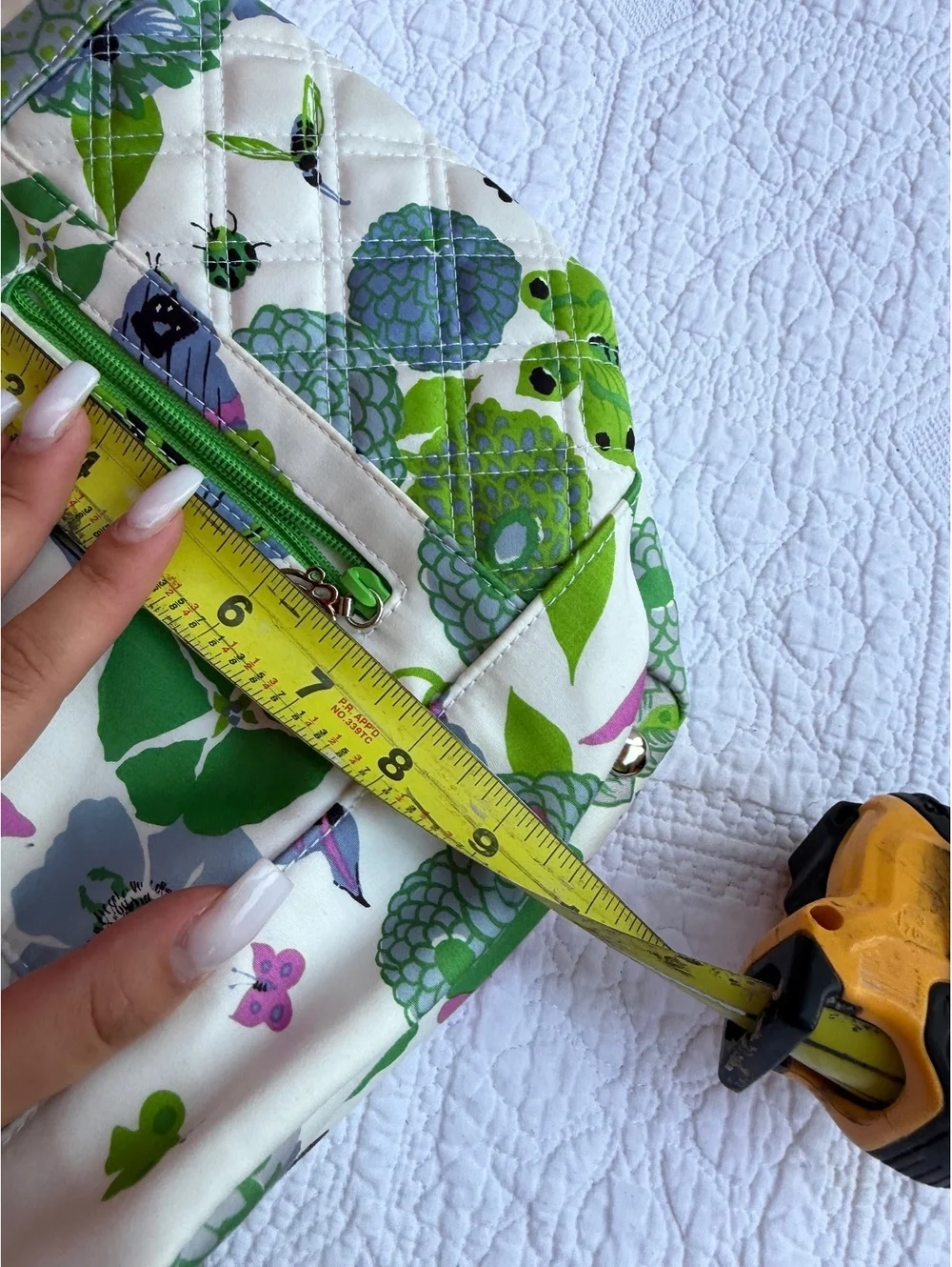 Vera Bradley Quilted Floral and Butterfly Print Shoulder Bag with Green Zipper